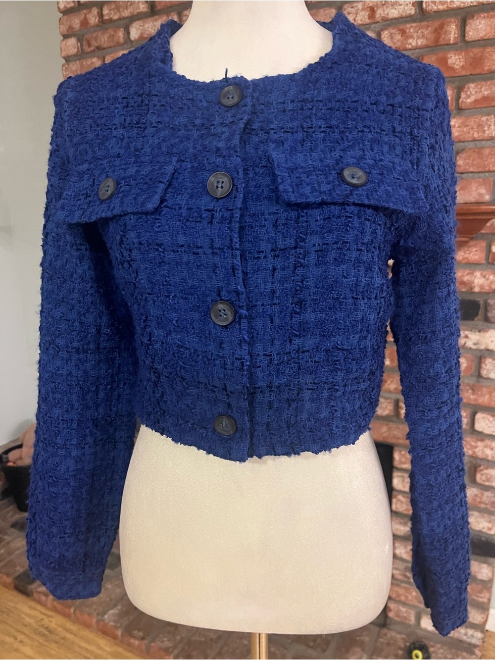 Anthropologie Maeve Royal Blue Bouclé Cropped Blazer